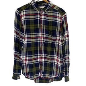 AMERICAN EAGLE Ahh-Mazingly Soft Boyfriend Plaid Flannel Shirt Womens M Blue
